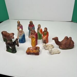 1950s Christmas Nativity Set Celluloid Plastic 12 Pieces Vintage